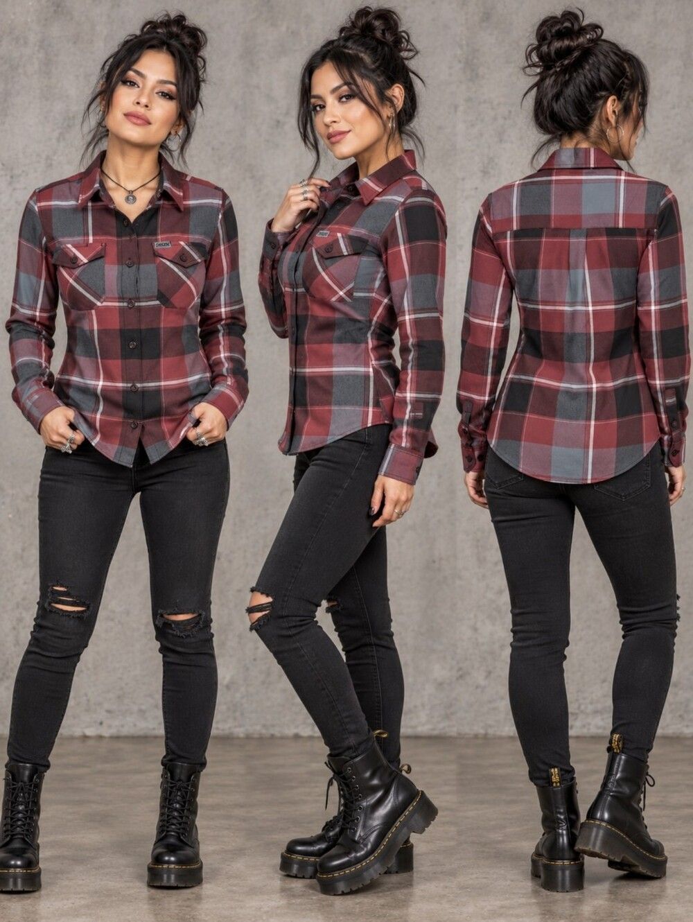 Dixxon Brick City Women's Small Burgundy Plaid Flannel Button Up Shirt